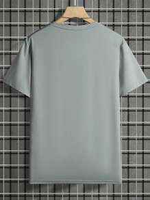 Manfinity Homme Áo thun nam cổ tròn tay ngắn in hình núi và chữ Hán, thường ngày, áo thun nam, áo thun nam, áo thun nam, áo thun nam, phong cách thập niên 2000 - Xám - Xem 2