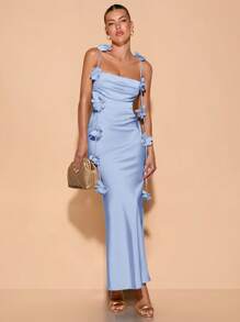 SHEIN BAE Vestido con cuello en V y espalda descubierta con estampado floral para fiesta, boda, vacaciones