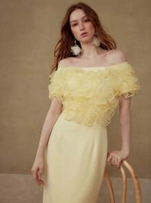 MOTF PREMIUM 3D 花卉露肩中长连衣裙 - 黃色 - 查看 4