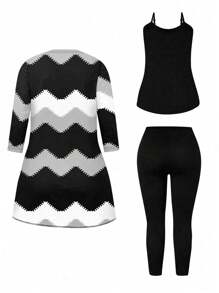 3 件套时尚女士条纹印花休闲套装 - 彩色 - 查看 2