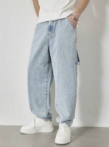 Claim Dot Men's Light Blue Washed Loose Straight Leg Casual Jeans, Urban Chill - Light Wash - View 8