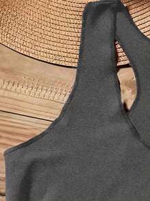 SHEIN LUNE Áo tank top nữ mùa hè màu trơn, kiểu dáng thường ngày, đa năng cho mùa tựu trường, phong cách thường nhật. - Màu xám đen - Xem 6