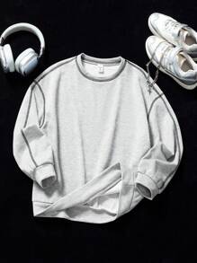 SHEIN Tween Girls Clothes Fall Daily Wear Grey Loose Sweatshirt For Thanksgiving - Grey - View 1