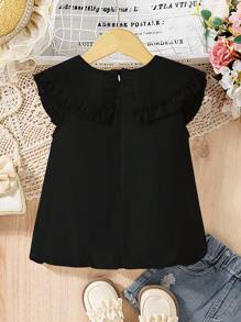 Young Girl The New Style Of Short-Sleeved Chiffon Top With A Bowknot. It Features A Bubble Hem, Is Comfortable, And Represents The Fashion , Being Elegant, Sweet, And Cute, A Must-Have For Daily Wear - Black - View 2