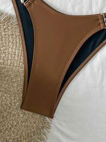 Swim SXY Women's Beach Vacation Casual Slim Strap High Cut Pants Starfish Accessories Spaghetti Strap Bikini Two Pieces Swimwear Set For Summer - Rust Brown - View 3