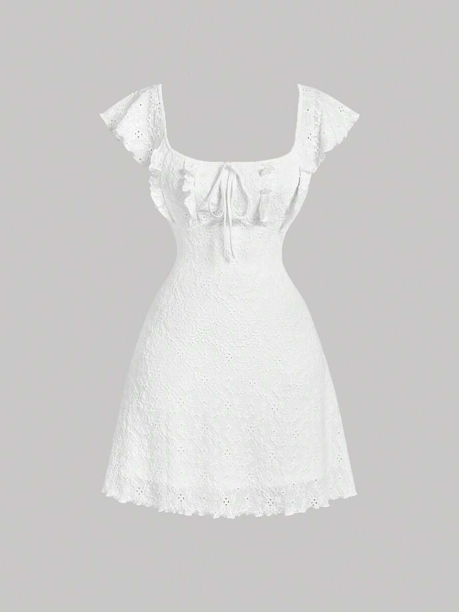 SHEIN MOD 大码女式白色短款飘袖短款上衣连衣裙 - 白色 - 查看 1