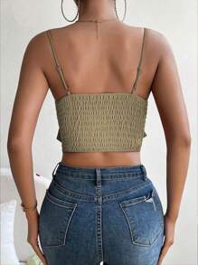 Chiquease Sexy Elegant Date Bow Decor Front Solid Color Cropped Camisole, Summer - Khaki - View 2