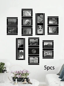 SHEIN 5 stuks zwarte 4"X6" / 5"X7" retro filmstijl decoratieve fotolijsten, lichtgewicht fotografische achtergrond