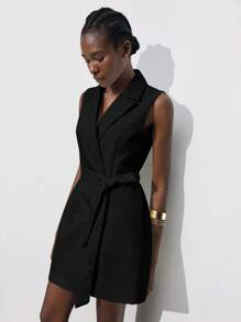 Maija 女士春夏新款腰带都市现代日常休闲短款连衣裙，适合外出、节日派对、约会、婚礼、音乐节等场合，复古90年代波西米亚风女装 - 黑色 - 查看 3