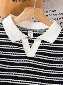 Tween Boys' Casual Daily Striped Collar Short Sleeve Loose Knit Polo Shirt