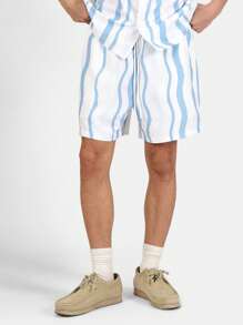 SUMWON Completo estivo da spiaggia, vacanza e tempo libero, con motivo a onda, composto da camicia a maniche corte e pantaloncini, vestito coordinato, vestibilità comoda, set da due pezzi per il relax