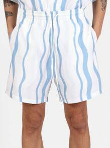 SUMWON Completo estivo da spiaggia, vacanza e tempo libero, con motivo a onda, composto da camicia a maniche corte e pantaloncini, vestito coordinato, vestibilità comoda, set da due pezzi per il relax