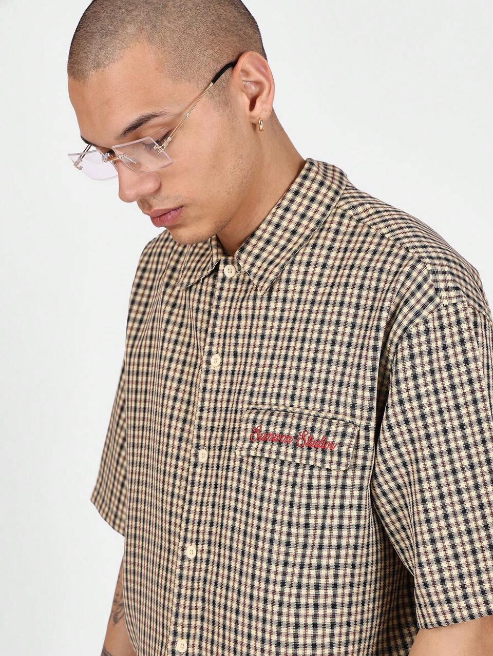 SUMWON Fashion Forward Short Sleeve Button-Up Crop Shirt Retro Plaid Check Pattern Urban Streetwear Summer Spring Casual Lightweight