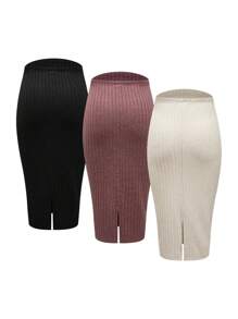 Modmama Maternity   Women's Ribbed Bodycon Skirt With Tummy Control, 3 Pieces Set