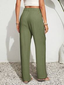 SHEIN VCAY Women's Solid Color Pleated Wide Leg Loose Casual Pants, Versatile