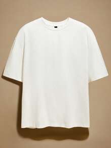 EASEVO Plus Size Men's White Loose Knit Printed Crew Neck Short Sleeve Vintage T-Shirt, Summer - White - View 2