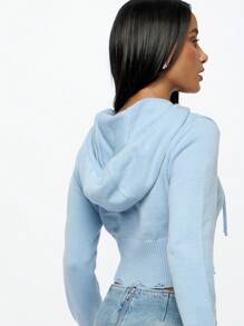 SUMWON WOMEN 女式短款拉链针织连帽开衫，做旧下摆，秋冬分层毛衣，罗纹袖口，运动休闲