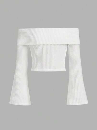 SHEIN Girlism 'Tween' Ragazza Maglietta Casual A Maniche Corte Con Spalle Scoperte e Maglia Con Tinta Unita