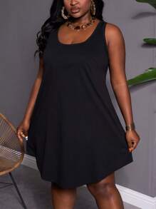 SHEIN CURVE+ Plus Size Women's Casual Loose Black Camisole Dress Boho Vacation