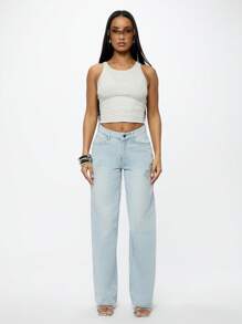 SUMWON WOMEN 十字绣水洗阔腿牛仔裤 - 淺藍色 - 查看 3