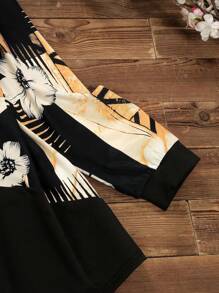 Mulvari Camiseta casual de manga larga con cuello redondo y estampado floral para tallas grandes - Multicolor - Ver 6