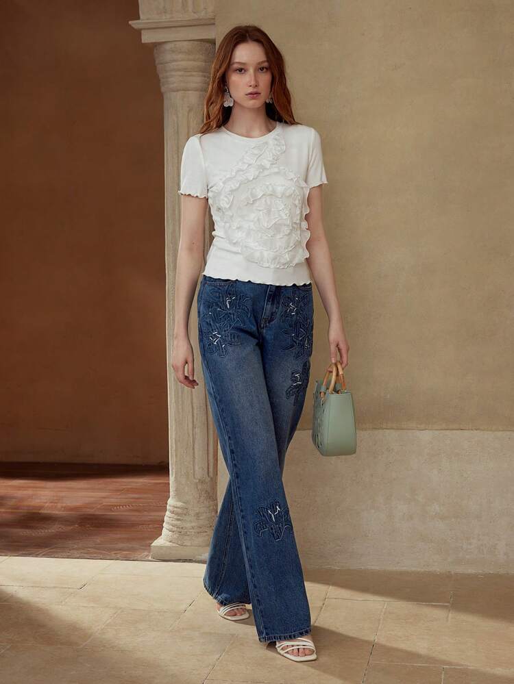 RUFFLE KNIT SHORT SLEEVE T-SHIRT