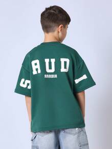 SUMWON Athletic Varsity Style Sweatshirt Saudi Arabia Text Print Jersey Casual Sports Kids Tee Retro College Style Back Print School Team Unisex Classic Street Fashion T-Shirt Vacation - Dark Green - View 1