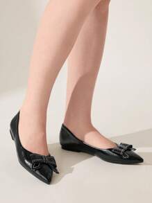 CUCCOO CHICEST Women's Pointed Toe Bow Decor Flat Loafers, Fashionable Daily Casual Shoes Spring Break Easter - Black - View 4