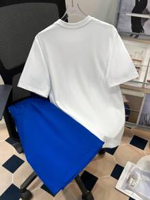 SHEIN 2pcs/Set Teen Boys Casual Gamer Graphic Print T-Shirt And Shorts Set, Summer, Cotton - White - View 2