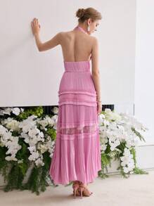 MOTF Soiréza CONTRAST LACE PLEATED HALTER DRESS - Pink - View 3