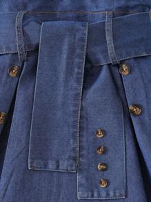 SHEIN Vestido de Verão Estilo Coreano Elegante para Meninas, com Gola Camisa, Manga Curta, Recortes, Cintura Marcada e Cinto, Vestido Formal para Jovens Garotas - Azul - Visão 7