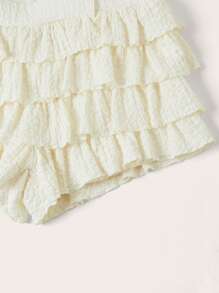 Comfortcana Women's Spring/Summer Vintage Cute Casual Solid Color Ruffle Hem Shorts - White - View 4