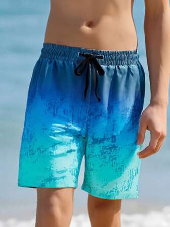 Tween Jungen Badeshorts mit Ombre Muster und Kordelzug an der Taille