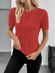 EMERY ROSE Blogger Style Twist Rope Decor Round Neck Knitted Top, Fashionable & Versatile, Autumn/Winter - Red - View 6