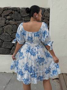 Sunnyshic Plus Size Keyhole Neck Floral Cinched Waist A-Line Dress, Vacation, Sun Dress