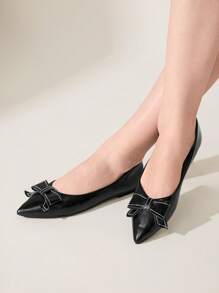 CUCCOO CHICEST Women's Pointed Toe Bow Decor Flat Loafers, Fashionable Daily Casual Shoes Spring Break Easter - Black - View 9