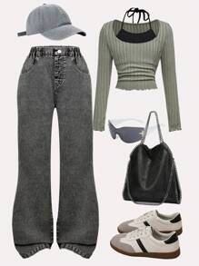 Tween Girl's Fashion Casual Loose Flare Leg Pants, Minimalist Versatile Design - Black - View 1