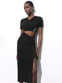 Maija Áo crop top hở vai tay ngắn màu đen mới 2025, đơn giản thời trang đa năng phong cách mùa hè lễ hội âm nhạc kỳ nghỉ bãi biển giản dị lãng mạn khu nghỉ dưỡng đô thị thích hợp cho tiệc đi chơi tiệc cưới khách mời mùa tốt nghiệp cổ điển - màu đen - Xem 2