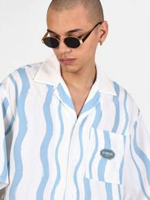 SUMWON Completo estivo da spiaggia, vacanza e tempo libero, con motivo a onda, composto da camicia a maniche corte e pantaloncini, vestito coordinato, vestibilità comoda, set da due pezzi per il relax