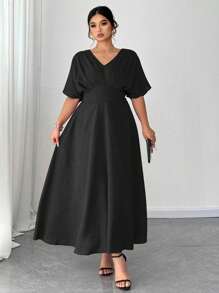 Elenzga 大码 V 领纯色短袖休闲连衣裙，简约时尚，适合日常穿着、情人节