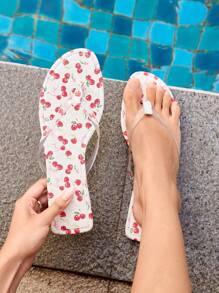 Grefit Women's Outdoor Casual Fashion Versatile Black PU Flat Flip Flops, Leisure & Beach Slippers Spring Shoes Spring Break Easter For Casual Beach Style - Red and White - View 5