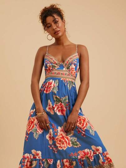 Travachic 1pc Printed Slip Dress, Minimalist And Fashionable, Suitable For Summer Vacation Outfits Women Sun Dresses For Women