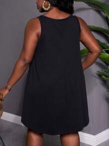 SHEIN CURVE+ Plus Size Women's Casual Loose Black Camisole Dress Boho Vacation