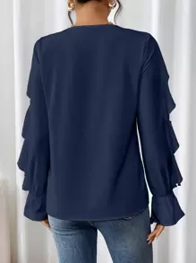 SHEIN Clasi Women's Solid Color Single Breasted Shirt With Ruffle Detail Collar & Cuffs, Fashionable Fall Cloth For Women