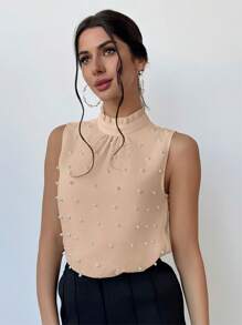 Firerie 女士泡泡袖珍珠装饰衬衫，适合婚礼季节和日期 - 卡其色 - 查看 6