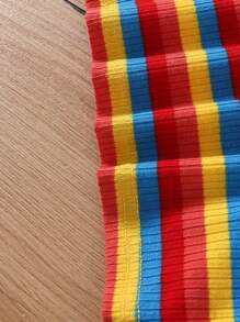 SHEIN Leap Crew 3pcs Young Girl Knit Striped Round Neck Sleeveless Fitted Casual Tank Top Set - Pink - View 4