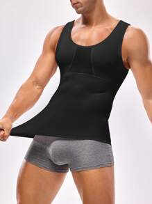 SHEIN Men's Solid Color Sleeveless Shaping Tank Top Slim Fit - Black - View 8