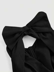 SHEIN MOD Women's Sleeveless Elegant Large Bowknot Strap Black Dress, Giving Women Outfit,New Year Eve Dress,Holiday Dress - Black - View 3