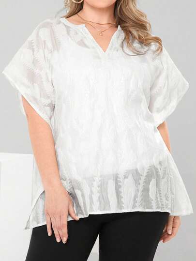 EMERY ROSE 大码女式夏季休闲纯色镂空领衬衫