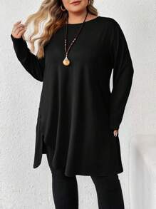 SHEIN CURVE+ 加大码红色不对称下摆长T恤，秋季，情人节